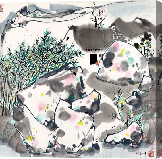 Wu Guanzhong A Thatched Cottage with a Bamboo Fence Stretched Canvas Print / Canvas Art
