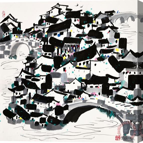 Wu Guanzhong A Village of Bridges Stretched Canvas Painting / Canvas Art