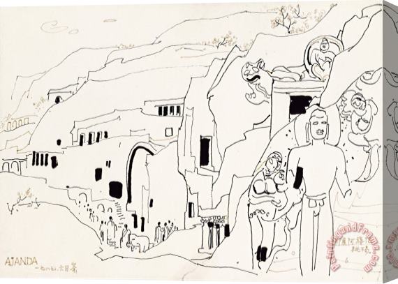 Wu Guanzhong Ajanta Caves of India, 1987 Stretched Canvas Painting / Canvas Art