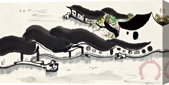 Wu Guanzhong Amusement of Fish Stretched Canvas Painting / Canvas Art