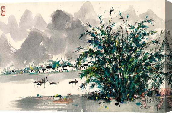 Wu Guanzhong Bamboo Grove by The River Stretched Canvas Painting / Canvas Art