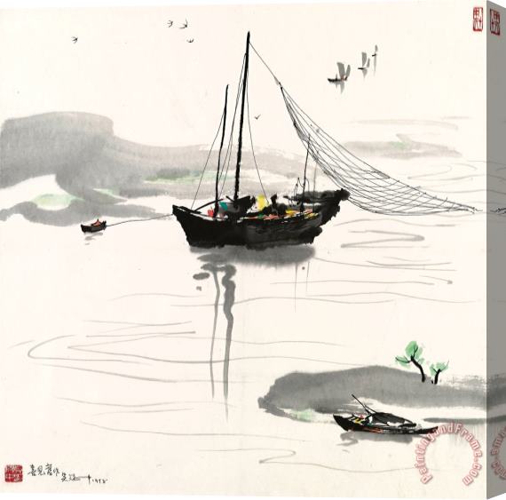 Wu Guanzhong Boat by The Riverside Stretched Canvas Painting / Canvas Art