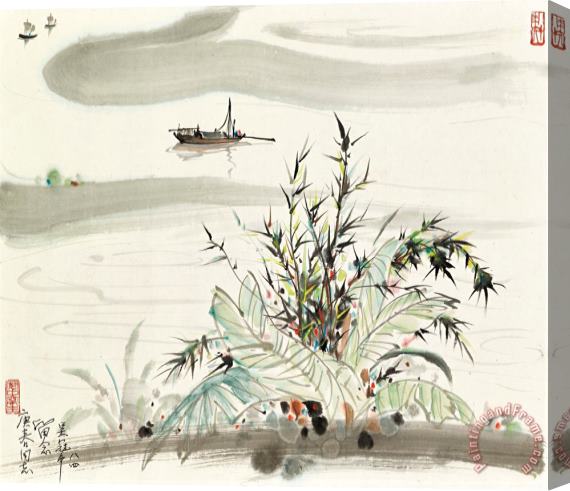 Wu Guanzhong Boating by The Shore Stretched Canvas Print / Canvas Art