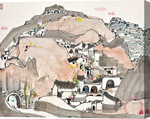 Wu Guanzhong Cave Dwellings Stretched Canvas Print / Canvas Art