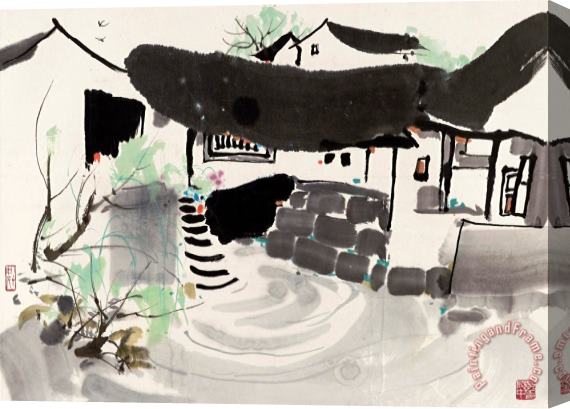 Wu Guanzhong Families by River Stretched Canvas Painting / Canvas Art