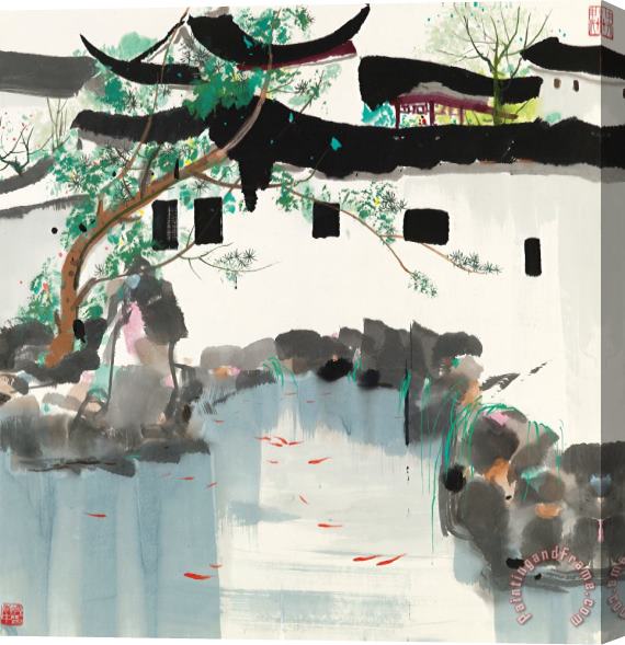 Wu Guanzhong Fishes in The Suzhou Garden Stretched Canvas Print / Canvas Art