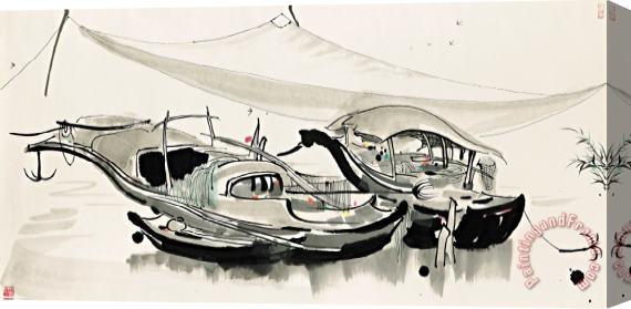 Wu Guanzhong Fishing Boats Stretched Canvas Painting / Canvas Art