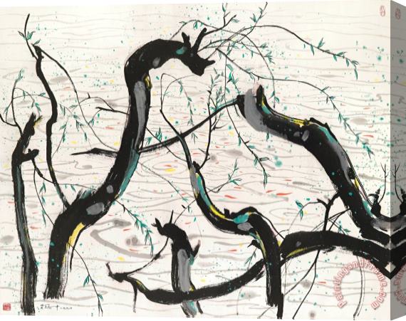 Wu Guanzhong Frolicking Fish Stretched Canvas Painting / Canvas Art