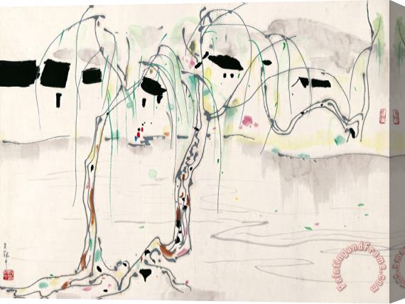 Wu Guanzhong House And Willow Tree Stretched Canvas Painting / Canvas Art