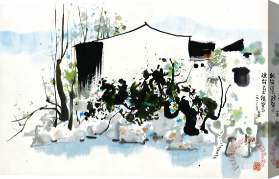 Wu Guanzhong House by a Pond, 1983 Stretched Canvas Print / Canvas Art