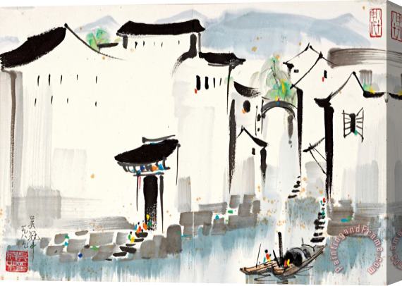 Wu Guanzhong Jiangnan River Town, 1989 Stretched Canvas Painting / Canvas Art