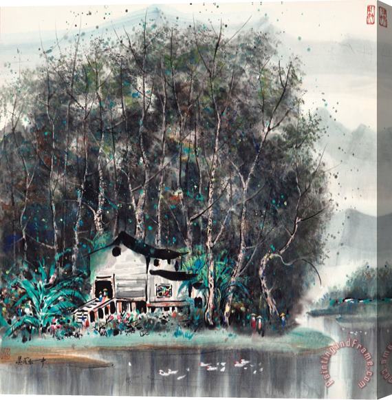 Wu Guanzhong Lodge by The River Stretched Canvas Painting / Canvas Art