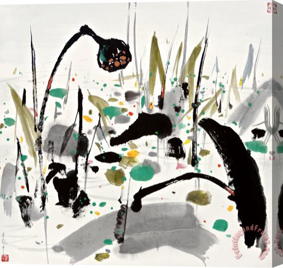Wu Guanzhong Lotus Pond Stretched Canvas Painting / Canvas Art