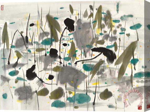 Wu Guanzhong Lotus Stretched Canvas Painting / Canvas Art