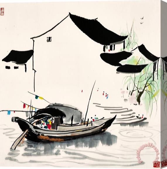 Wu Guanzhong Moored Boat Stretched Canvas Painting / Canvas Art