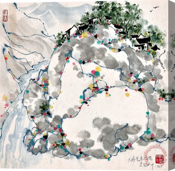 Wu Guanzhong Mountain Village Stretched Canvas Painting / Canvas Art