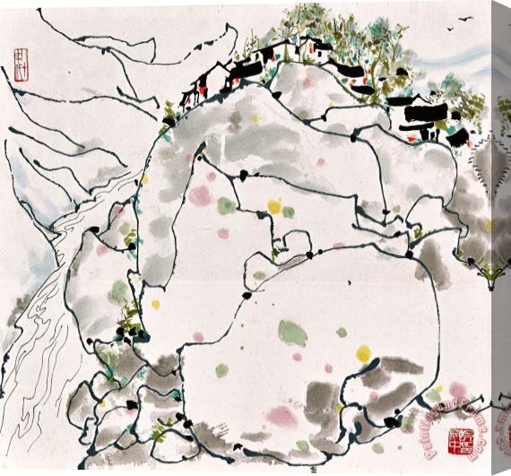 Wu Guanzhong Mountain Village Stretched Canvas Print / Canvas Art