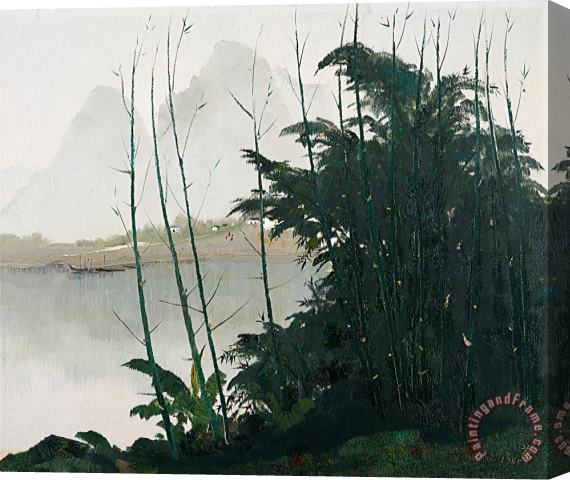 Wu Guanzhong New Bamboos Alongside The Li River Stretched Canvas Painting / Canvas Art