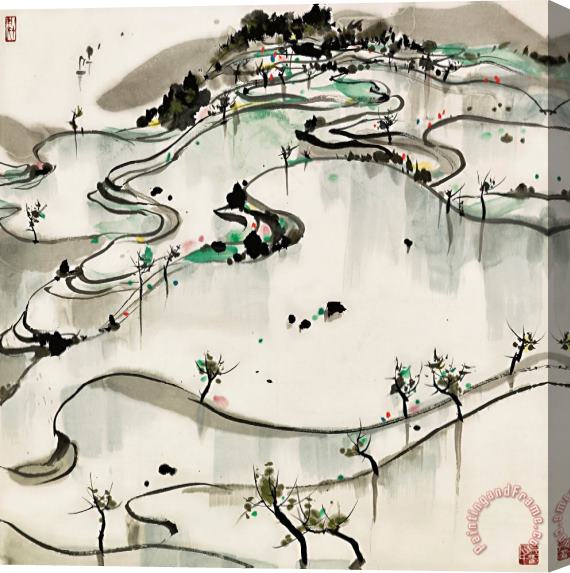 Wu Guanzhong Paddy Fields Stretched Canvas Painting / Canvas Art