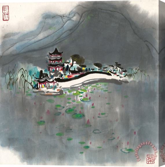 Wu Guanzhong Pavilion Beside The Lotus Pond Stretched Canvas Painting / Canvas Art