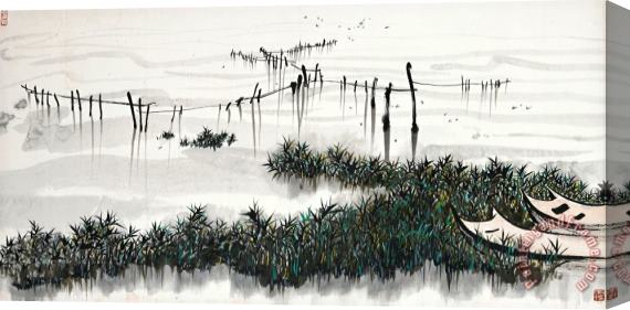 Wu Guanzhong Quiet Lake And Boats Stretched Canvas Painting / Canvas Art