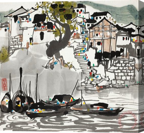 Wu Guanzhong Riverside Village Stretched Canvas Print / Canvas Art