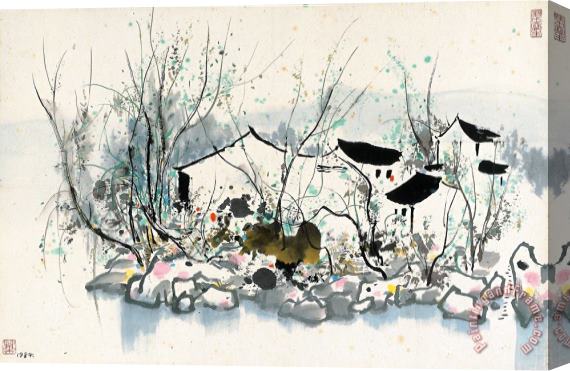 Wu Guanzhong Village by The River, 1984 Stretched Canvas Painting / Canvas Art