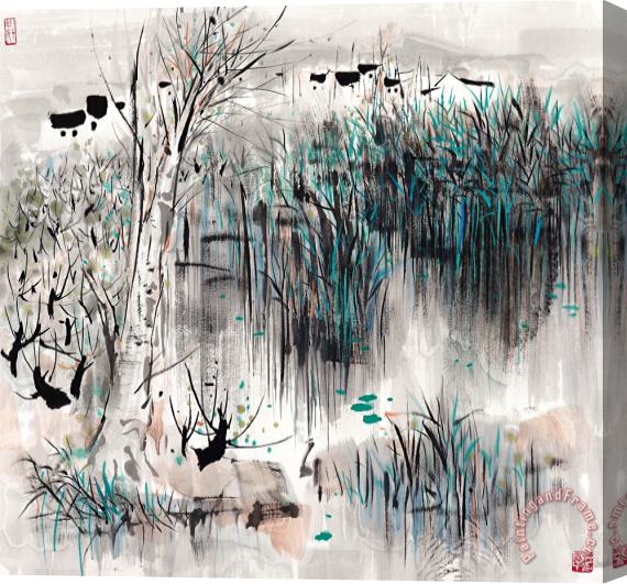 Wu Guanzhong Village by The River Stretched Canvas Painting / Canvas Art