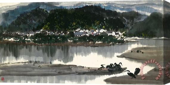 Wu Guanzhong Village by The Shore Stretched Canvas Print / Canvas Art