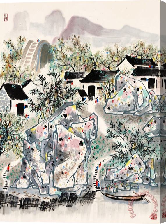 Wu Guanzhong Village Scene Stretched Canvas Painting / Canvas Art