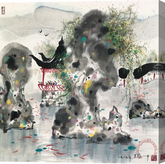 Wu Guanzhong Watching Fish From Pagoda Stretched Canvas Print / Canvas Art