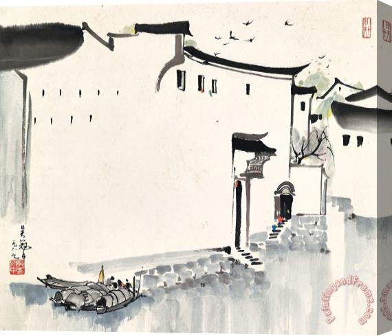 Wu Guanzhong Water Village in Jiangnan Stretched Canvas Print / Canvas Art