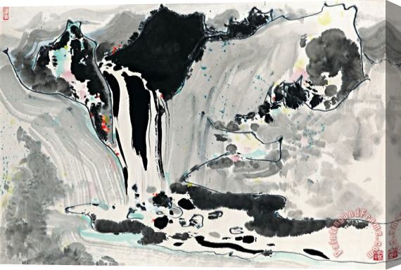 Wu Guanzhong Waterfall Stretched Canvas Print / Canvas Art