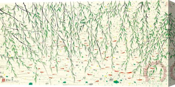 Wu Guanzhong Willow And Fish Stretched Canvas Painting / Canvas Art