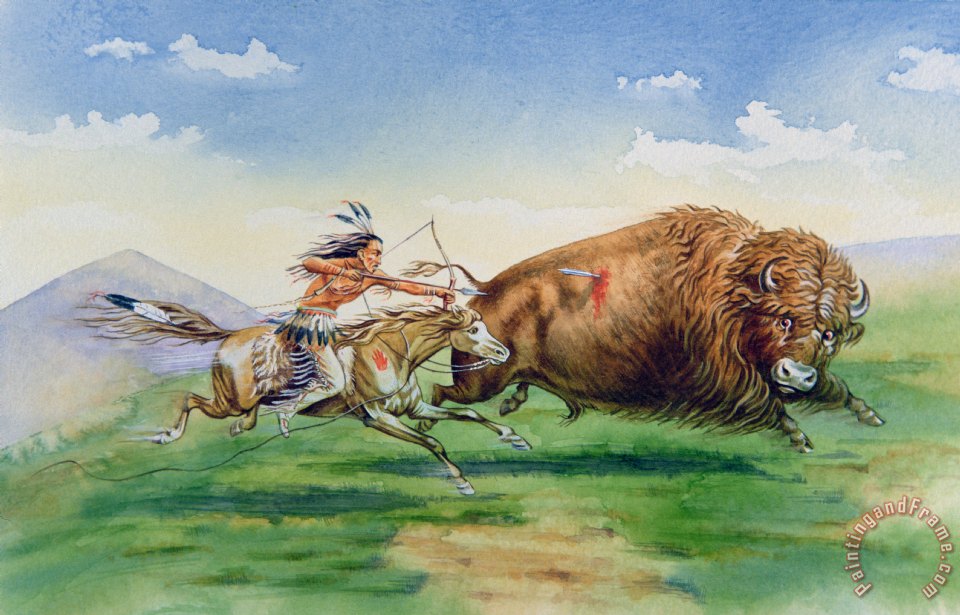 American School Sioux Hunting Buffalo on Decorated Pony painting