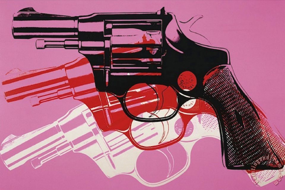 Andy Warhol Gun C 1981 82 Black White Red on Pink painting - Gun C 1981