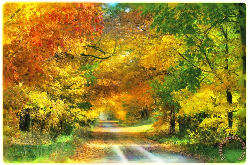 Collection 8 Autumn country lane painting - Autumn country lane print ...