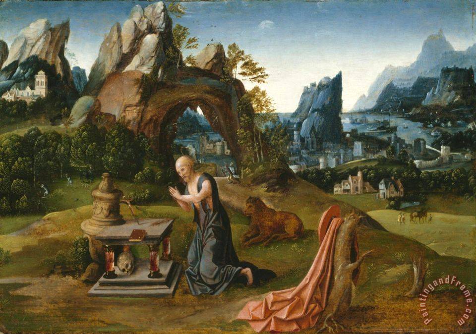 Follower of Joachim Patinir St. Jerome Praying in a Landscape painting ...