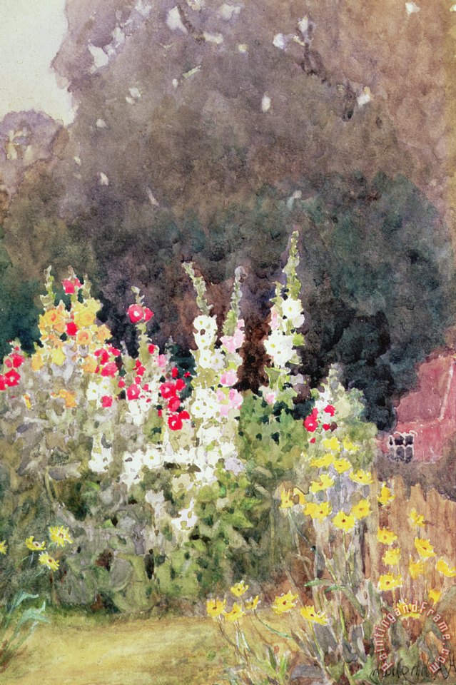 Helen Allingham Hollyhocks painting - Hollyhocks print for sale