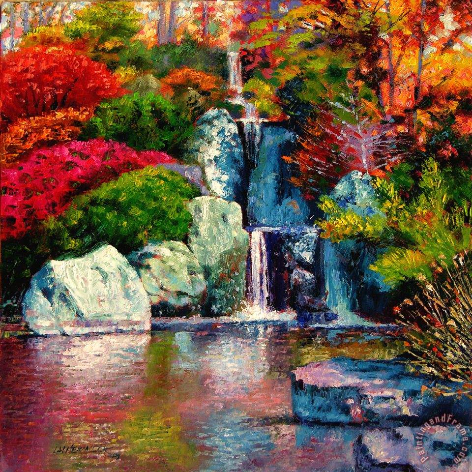 John Lautermilch Japanese Waterfall painting - Japanese Waterfall print