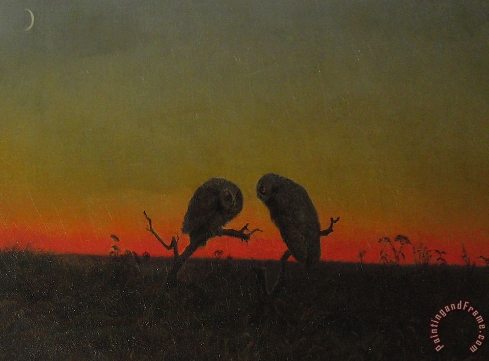 Martin Johnson Heade Two Owls at Sunset painting - Two Owls at Sunset