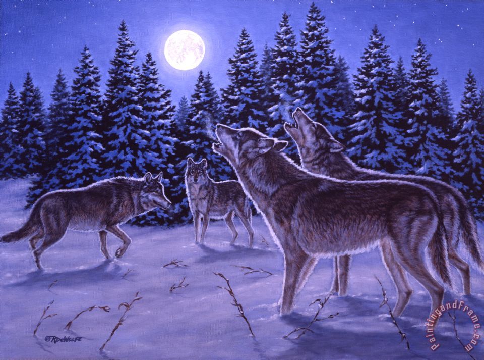 wolf howling painting