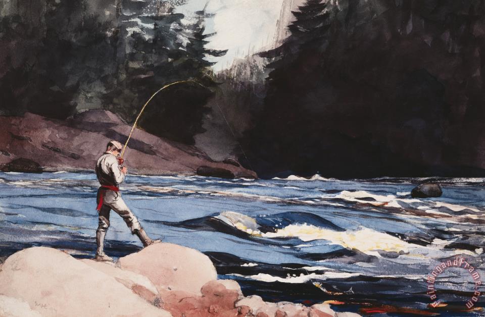 Winslow Homer Man Fishing a New England Stream painting Man Fishing a